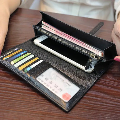 Leopard Print Genuine Leather Long Wallet for Women