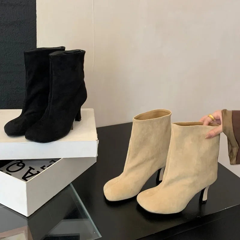 Suede Ankle Boots – Women's Stiletto Heel Chelsea Boots