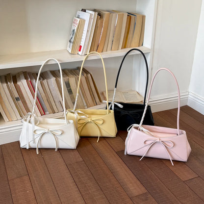 Women's Small PU Leather Shoulder Bag with Bow Detail
