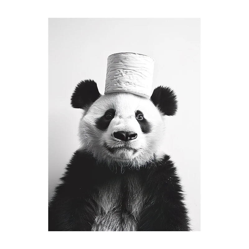 Funny Bathroom Wall Art Poster – Black & White Animal Toilet Paper Print