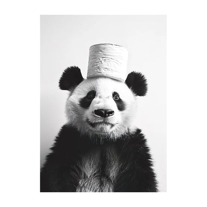Funny Bathroom Wall Art Poster – Black & White Animal Toilet Paper Print
