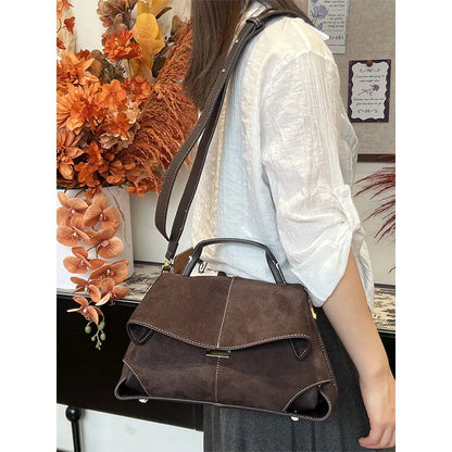 Women Frosted Handbag High-end Suede Flap French Shoulder Bag