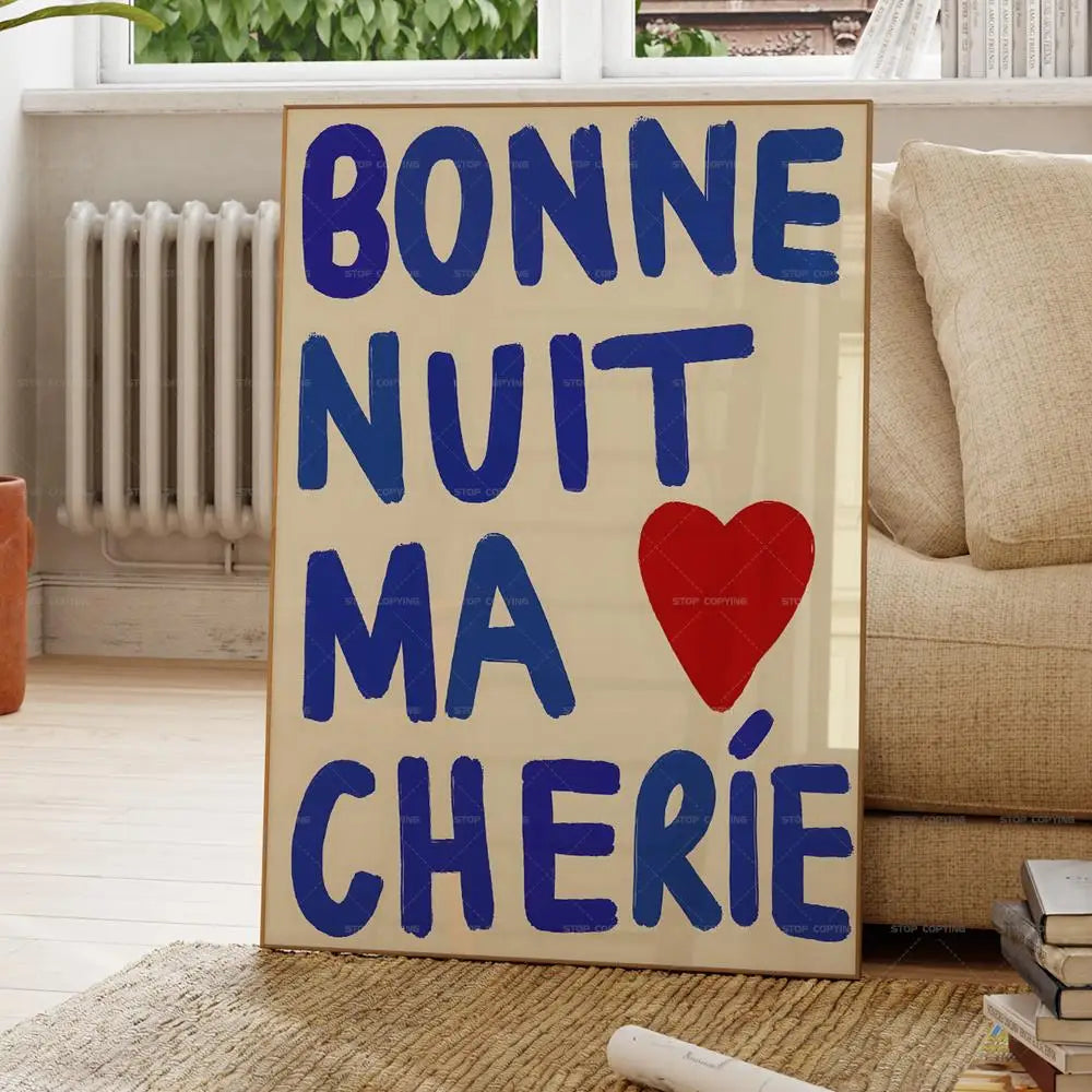 Bonne Nuit Ma Cherie Wall Art Print – French Love Quote Poster