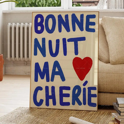 Bonne Nuit Ma Cherie Wall Art Print – French Love Quote Poster