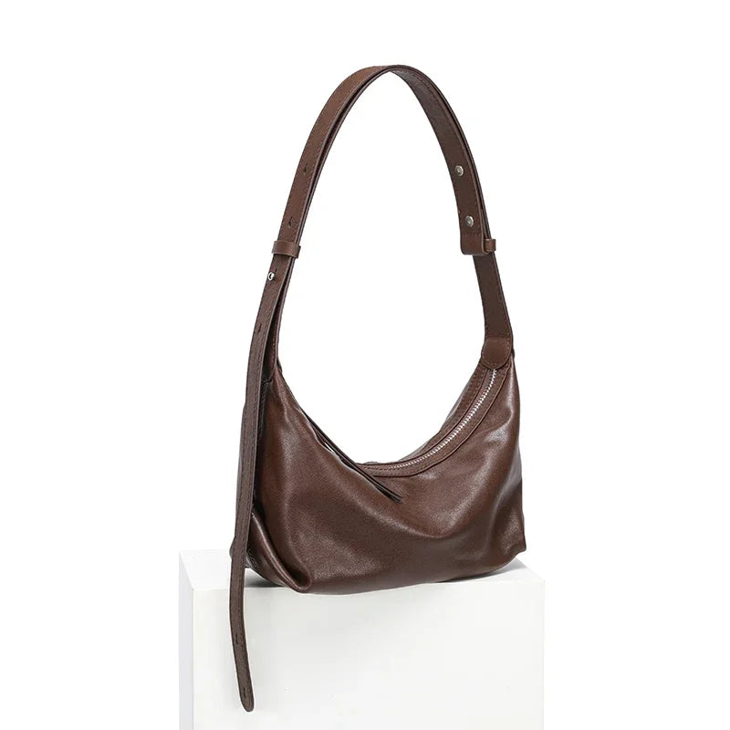 Burgundy Genuine Cowhide Leather Underarm Bag