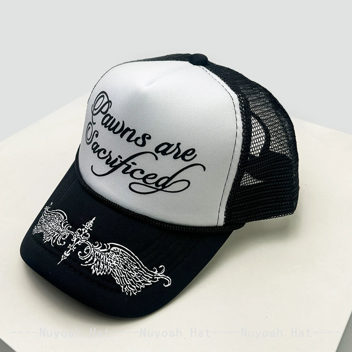 Mesh Trucker Cap with Wing & Letter Print – Unisex Hip Hop Baseball Hat