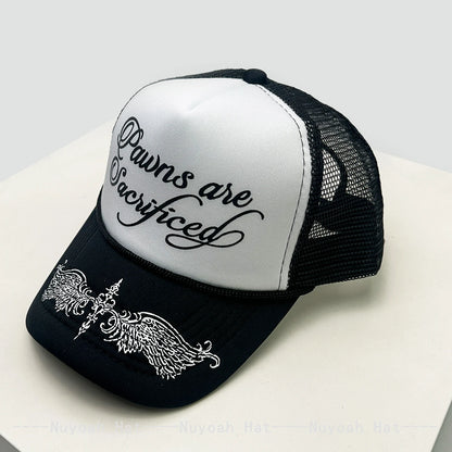 Mesh Trucker Cap with Wing & Letter Print – Unisex Hip Hop Baseball Hat