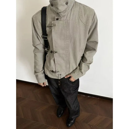 Retro Workwear Jacket – Unisex Short Coat with Metal Clasp Detail