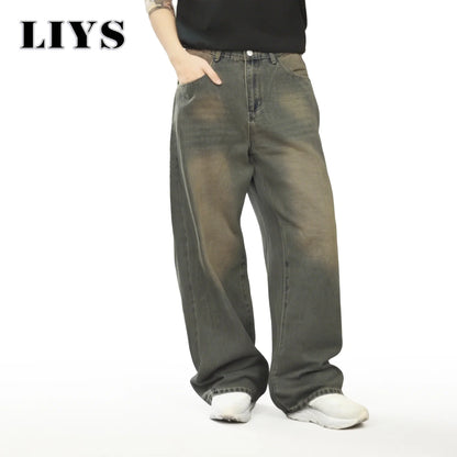 Men S European American Retro Baggy Straight Leg Jeans Spring Women Washed Denim Pants Summer Street