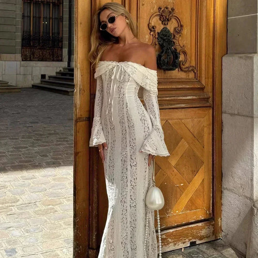 Women's Lace Off-Shoulder Long Sleeve Mini Dress