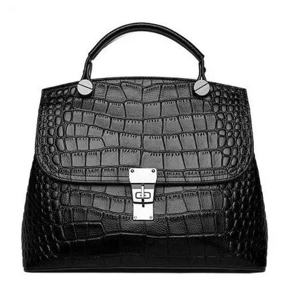 Alligator-Embossed Genuine Leather Women's Satchel Handbag
