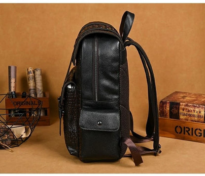 Genuine Leather Men's Backpack – Crocodile Embossed Large Laptop Bag