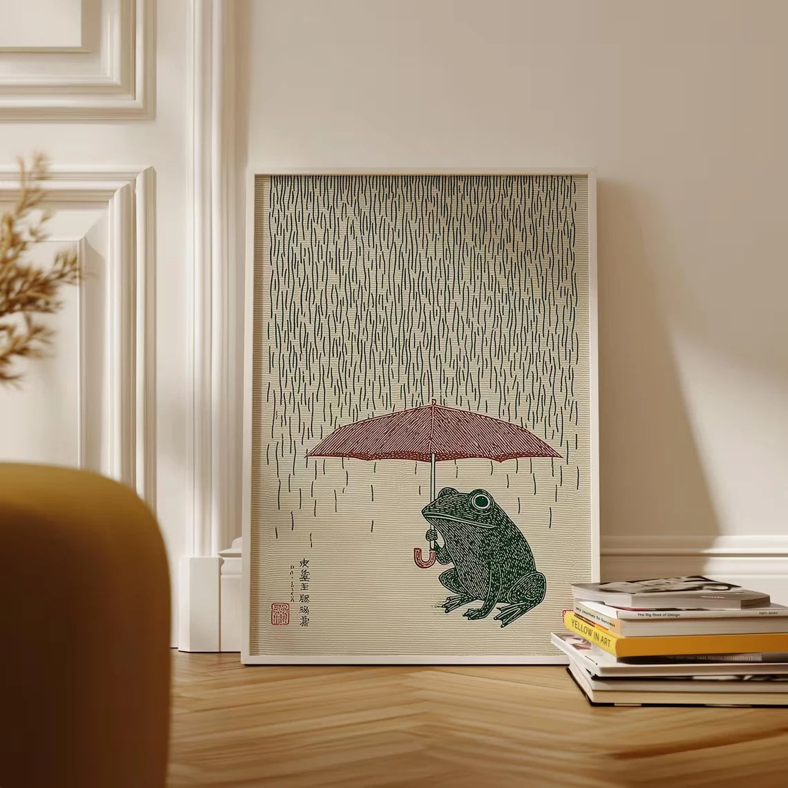 Japanese Frog Umbrella Wall Art Canvas Poster – Woodblock Print Style