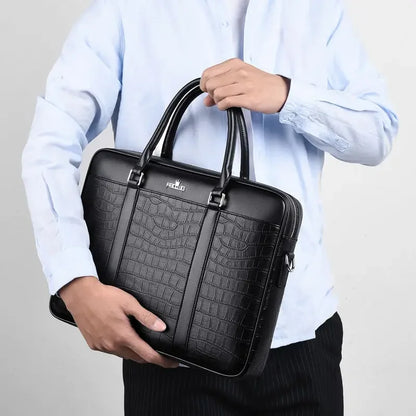 Crocodile Pattern Leather Men's Briefcase – Laptop Shoulder Bag