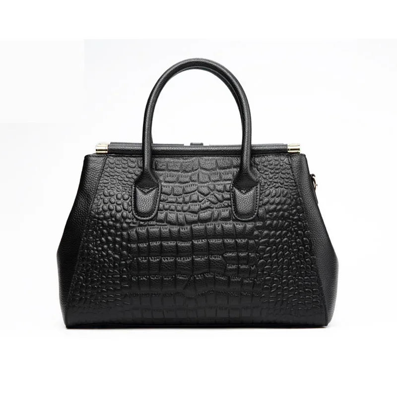 Alligator-Embossed Genuine Leather Women's Crossbody Handbag