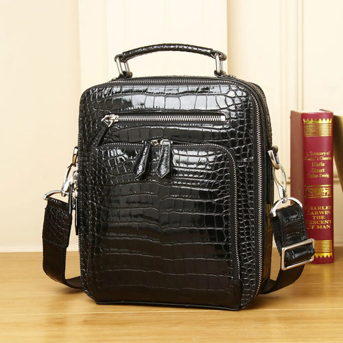 Genuine Leather Crocodile Pattern Men's Messenger Bag