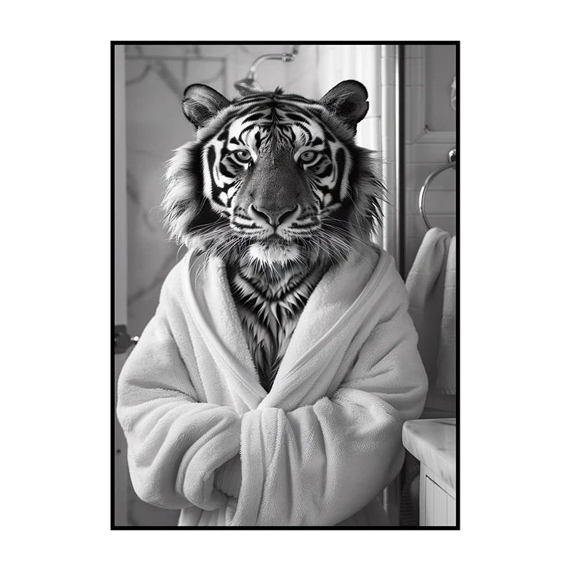 Funny Animal Bathroom Wall Art Poster – Quirky Wildlife in Bathrobe Print
