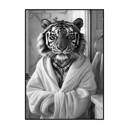 Funny Animal Bathroom Wall Art Poster – Quirky Wildlife in Bathrobe Print