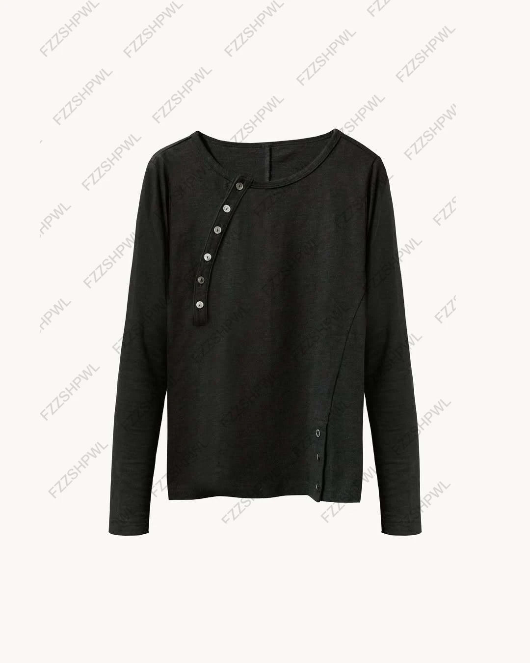 Y2K Men's Long Sleeve Button T-Shirt – Solid Color Cotton Top