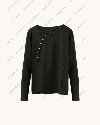 Y2K Men's Long Sleeve Button T-Shirt – Solid Color Cotton Top