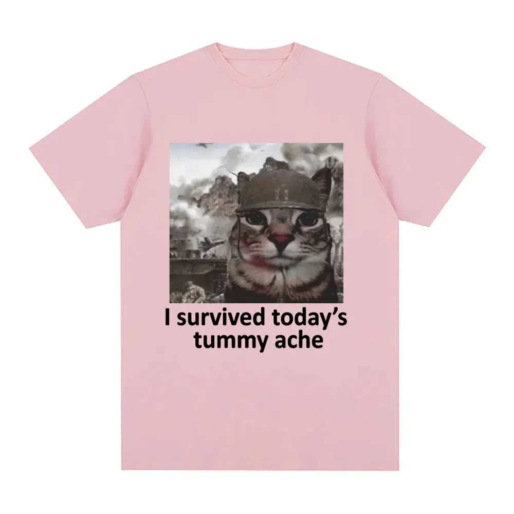 Funny Cat Meme T-Shirt – I Survived Today's Tummy Ache