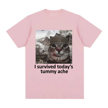 Funny Cat Meme T-Shirt – I Survived Today's Tummy Ache