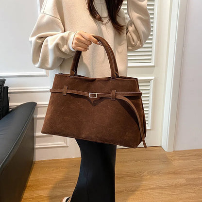 New Luxury Brand Rodeo Faux Suede Brown Gold Buckle Shoulder Bags