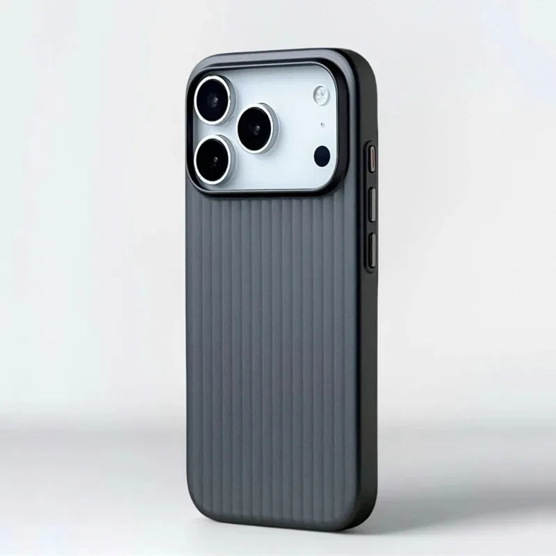 MagSafe Ribbed Stripe iPhone Case for 17 16 15 14 Pro Max – Matte Metal Finish