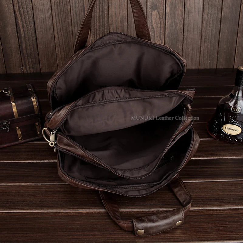 Full Grain Leather Men's Briefcase – 15" Laptop Portfolio Bag
