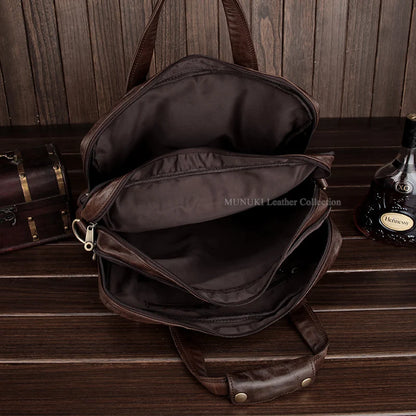 Full Grain Leather Men's Briefcase – 15" Laptop Portfolio Bag