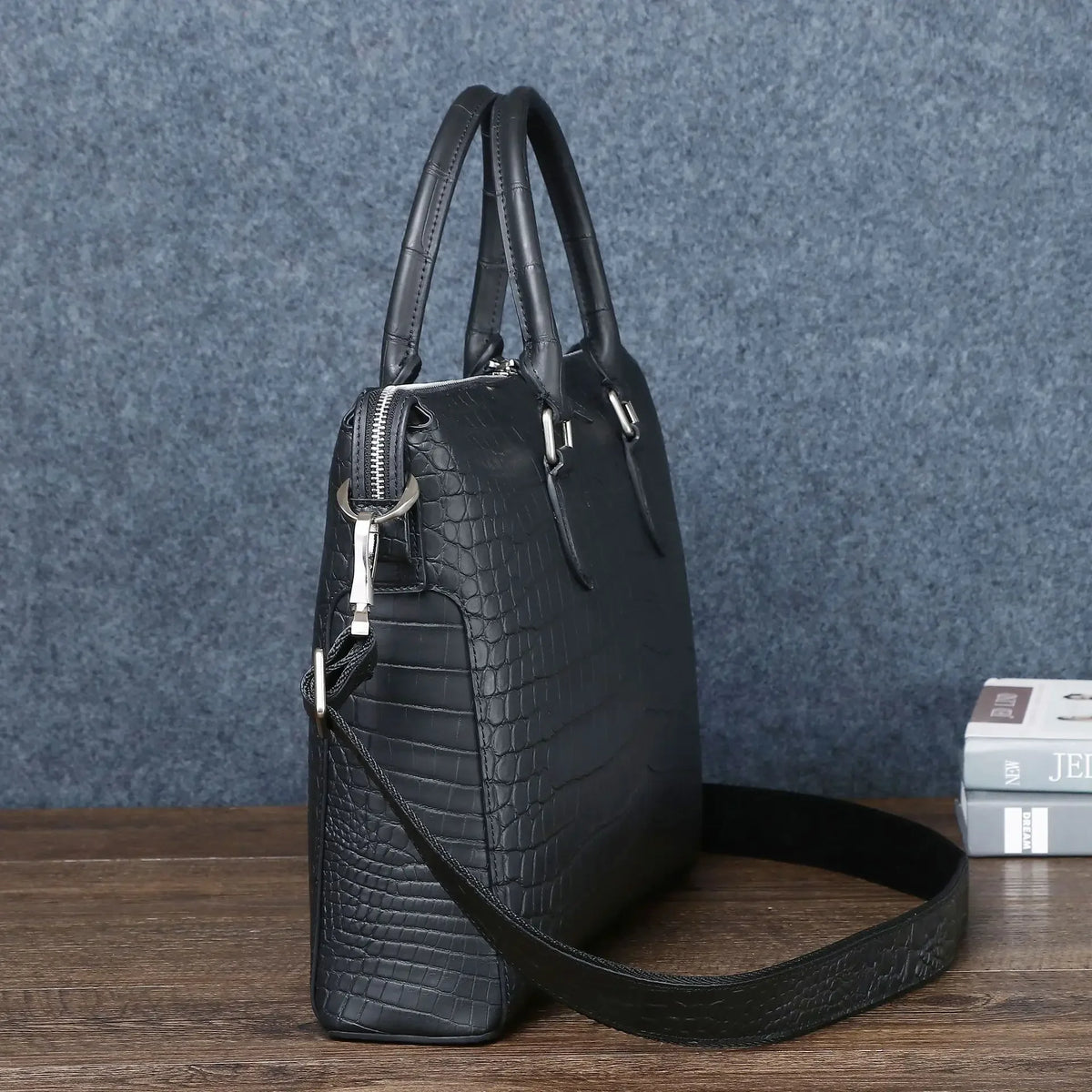 Alligator-Embossed Leather Men's Briefcase – Luxury Business Bag