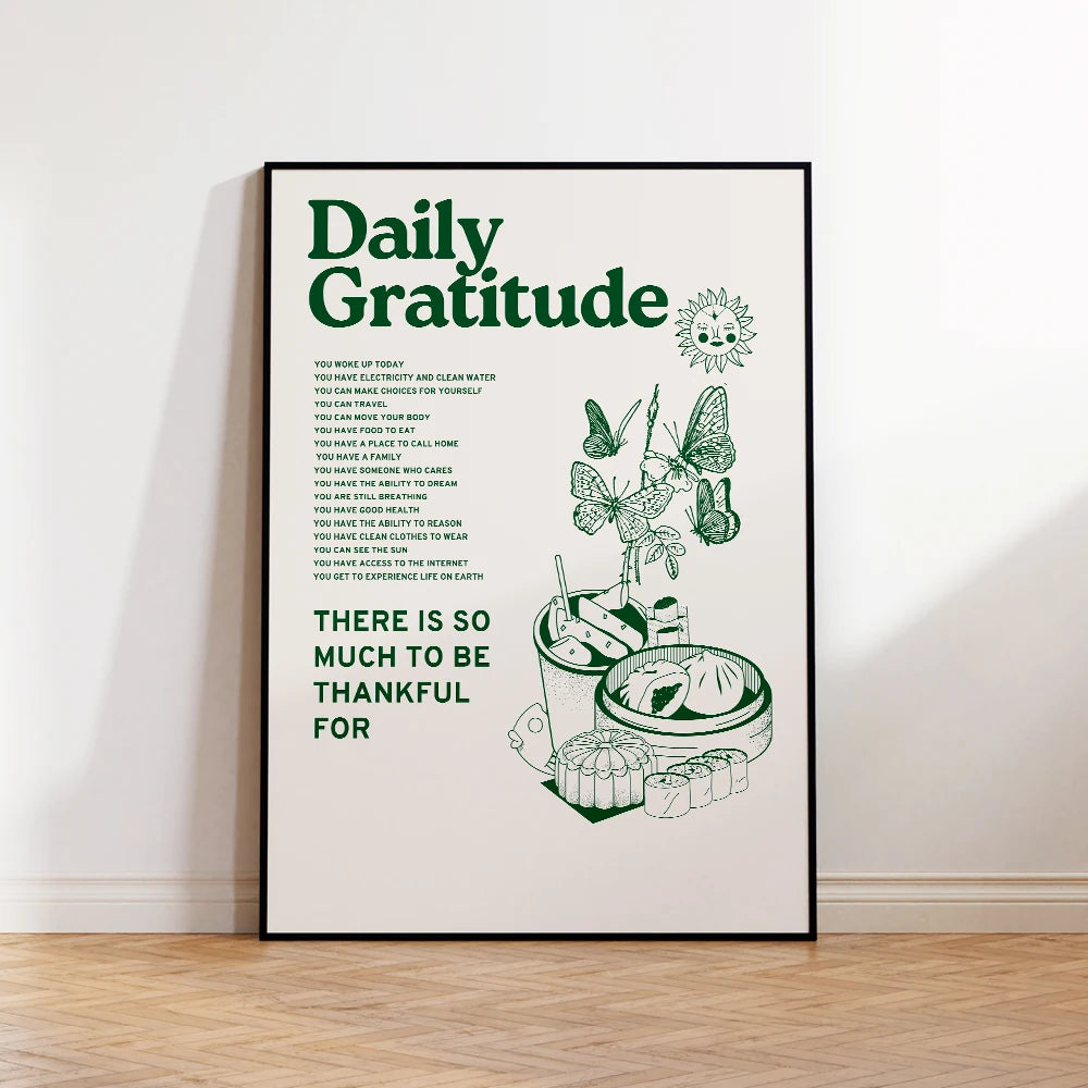 Daily Gratitude Wall Art Print – Green Retro Poster