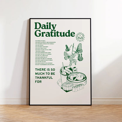 Daily Gratitude Wall Art Print – Green Retro Poster