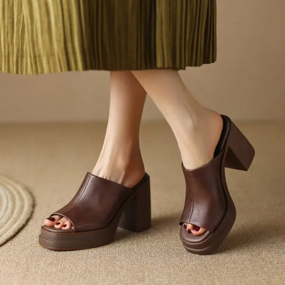 Platform Block Heel Mule Sandals – Open Toe Slip-On Shoes