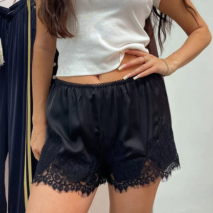 Satin Lace Trim Slip Shorts – Women's Y2K Coquette Style