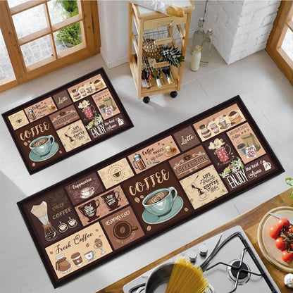 2-Piece Boho Kitchen Rug Set – Stain-Resistant Floral Patchwork Mat