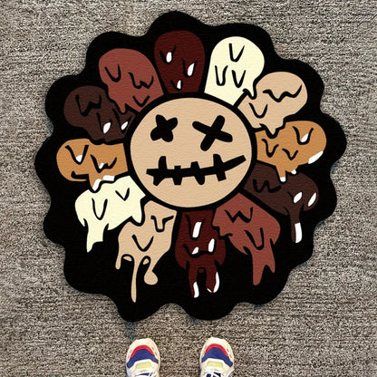 Creepy Smiley Face Round Rug – Soft Bedroom & Gaming Room Floor Mat