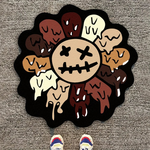 Creepy Smiley Face Round Rug – Soft Bedroom & Gaming Room Floor Mat