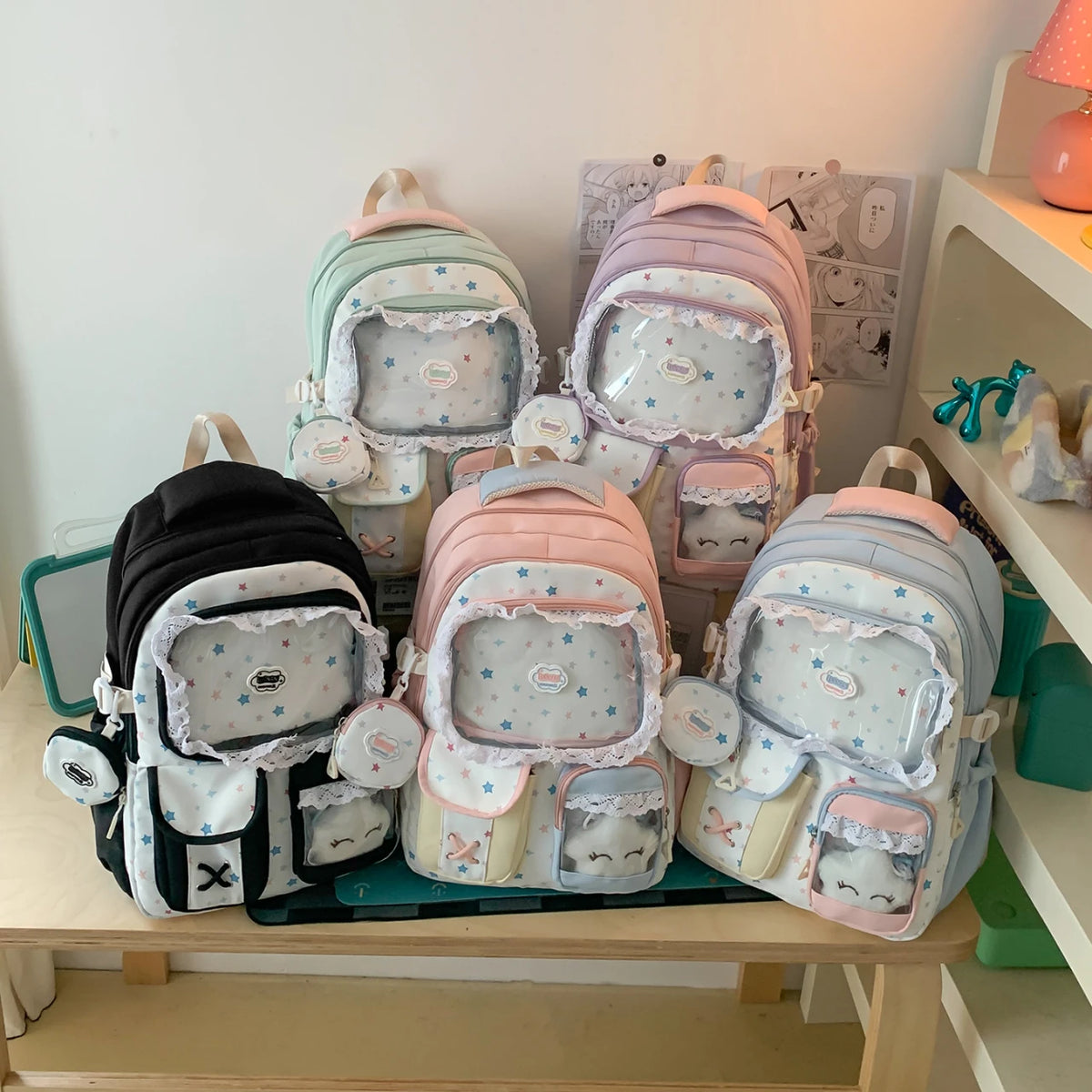 Cute Print Girls Backpack with Lace Decor – Large Capacity School Bag