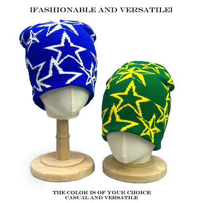 Star Print Beanie Hat – Unisex Hip Hop Knit Cap for Fall & Winter