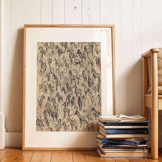 Wild Horses Sketch Vintage Canvas Poster – Equestrian Wall Art