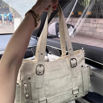 Hot Girl Vintage Studded Tote Bag Women Leather Textured