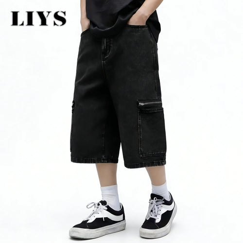 Men's Baggy Cargo Denim Shorts – Multi-Pocket Streetwear