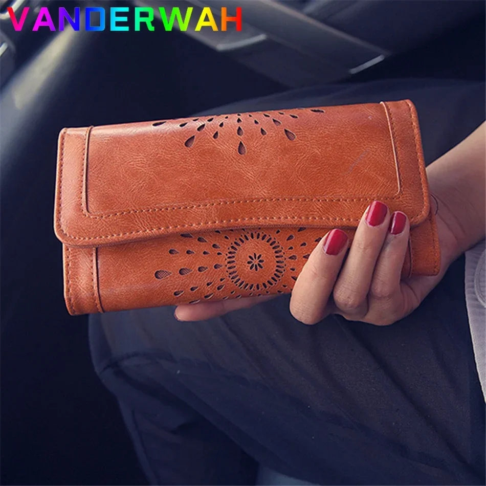 Vintage Long Short Wallet Bag Leather Purses Retro Card Holder Female Clutch Case Party Pouch Phone