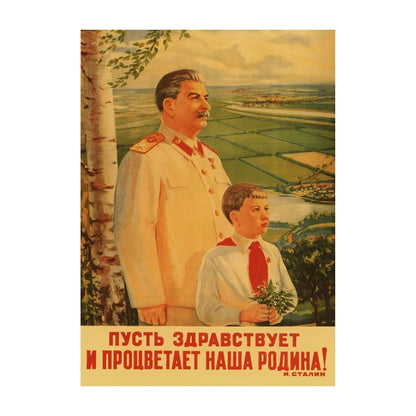 Soviet USSR Vintage Propaganda Poster – Stalin Portrait Retro Wall Art Print