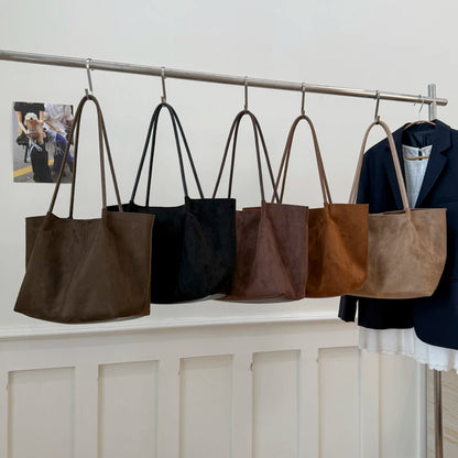 Faux Suede Large Tote Shoulder Bag for Women – Retro Soft Luxury