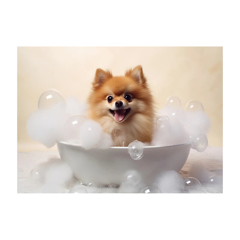 Cute Dog in Bathtub Wall Art Poster – Funny Puppy Canvas Print