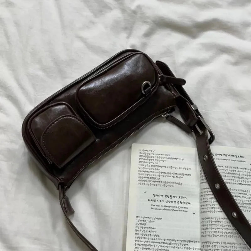 Retro Coffee Shoulder Bags Wallet Women Vintage Leather Pocket Chic Casual Handbag
