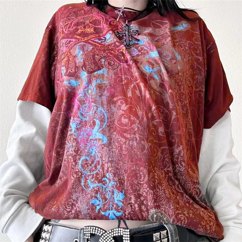 Y2K Grunge Graphic Tee – Women's Vintage Baggy Harajuku Punk Top