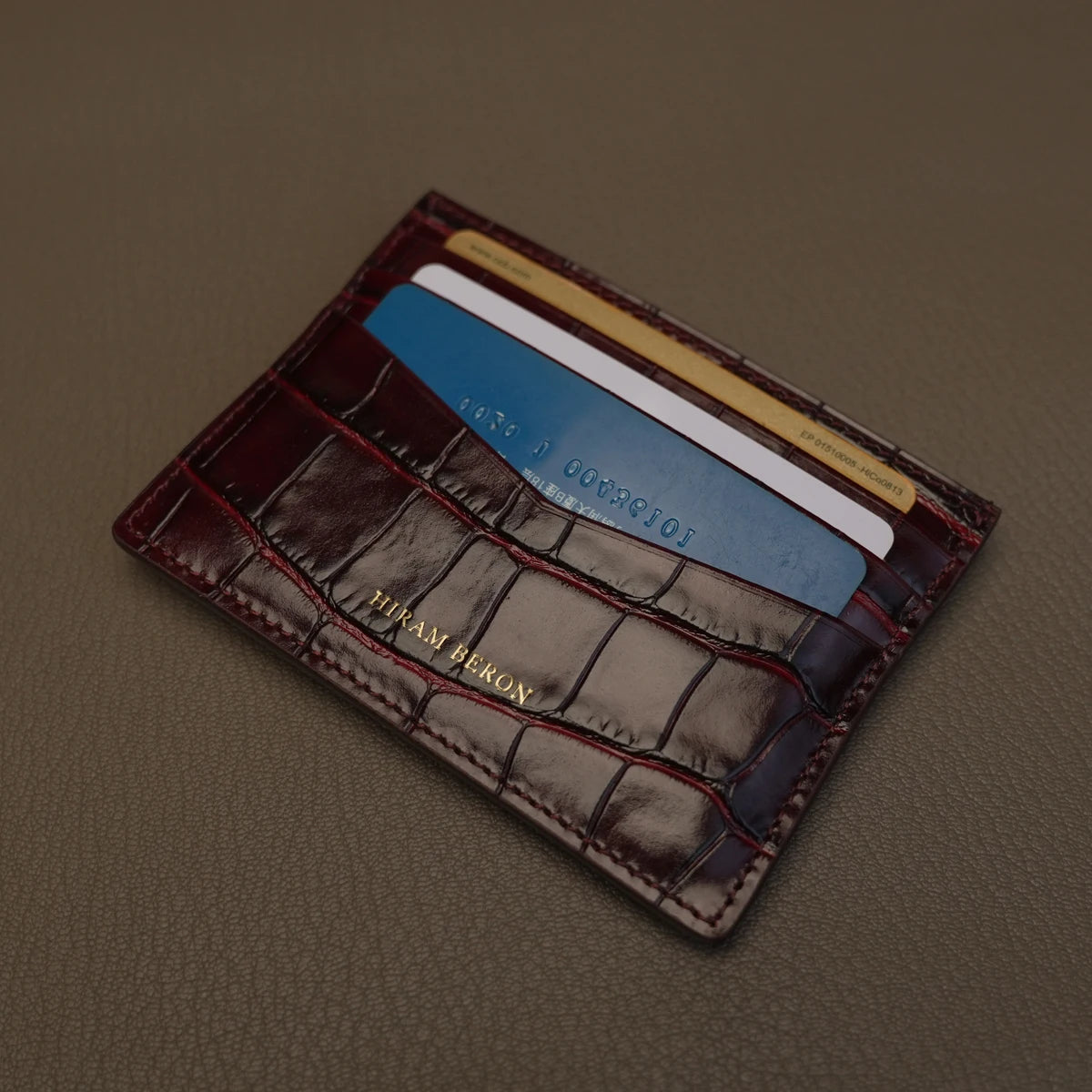 Personalized Crocodile Leather Slim Card Holder Wallet
